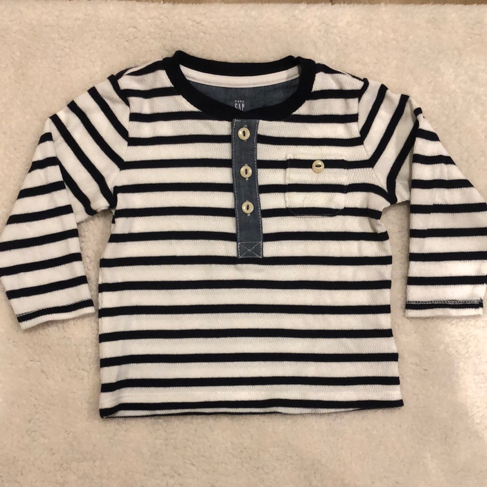 EUC blue and white striped shirt with buttons
